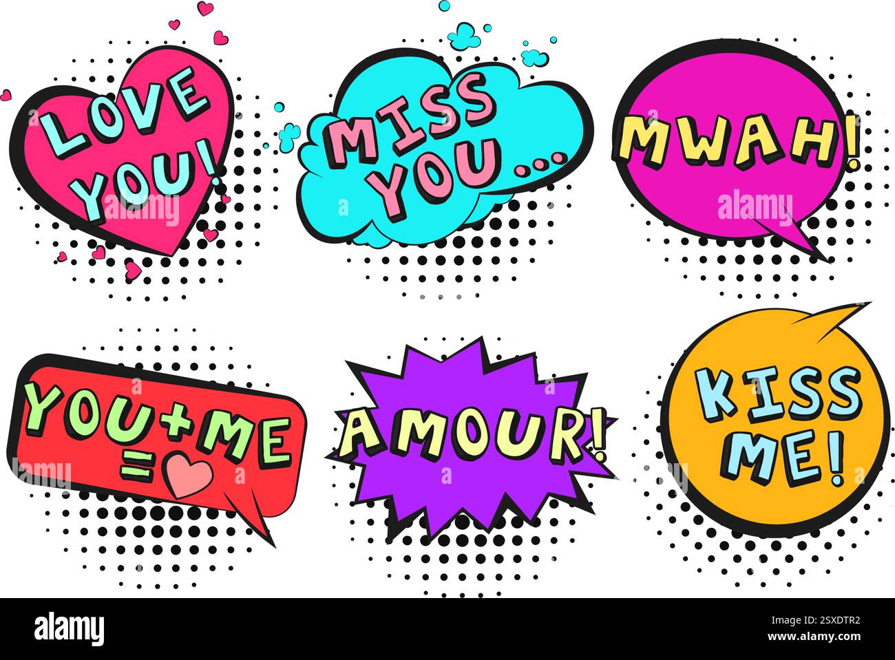 Cute retro comic bubbles for St. Valentines event Stock Vector