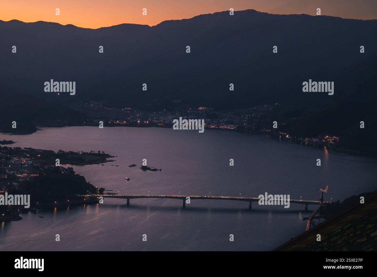 photo of mount fuji area, lake Kawaguchi bathed in sunset light Stock Photo