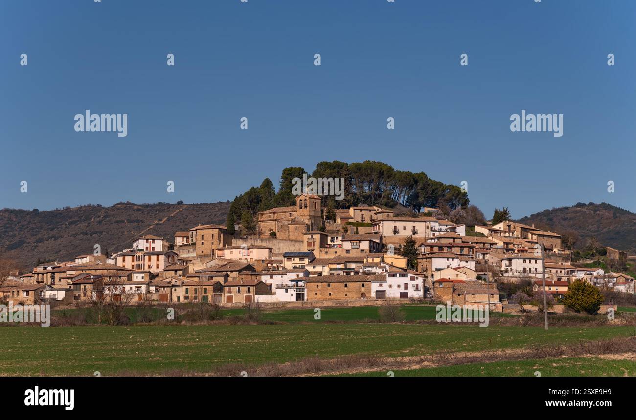 Eslava is a typical Spanish town from bygone times, with small houses crowded together on the side of a hill, in order to protect themselves. Stock Photo