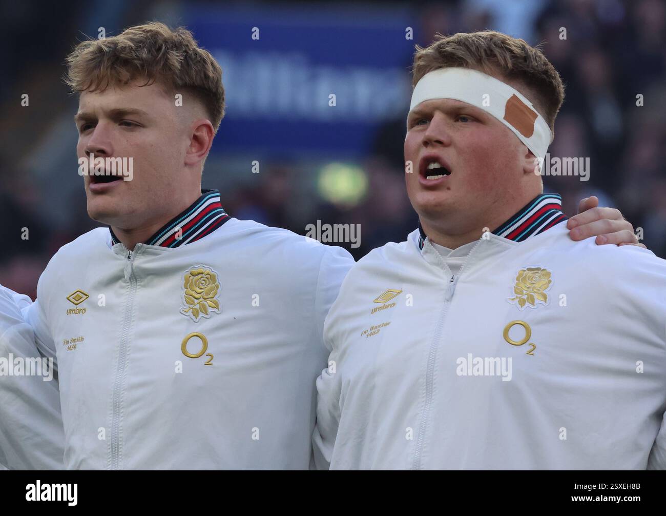 London, UK. 22nd Feb, 2025. L-R England's Fin Smith(Northampton Saints ...
