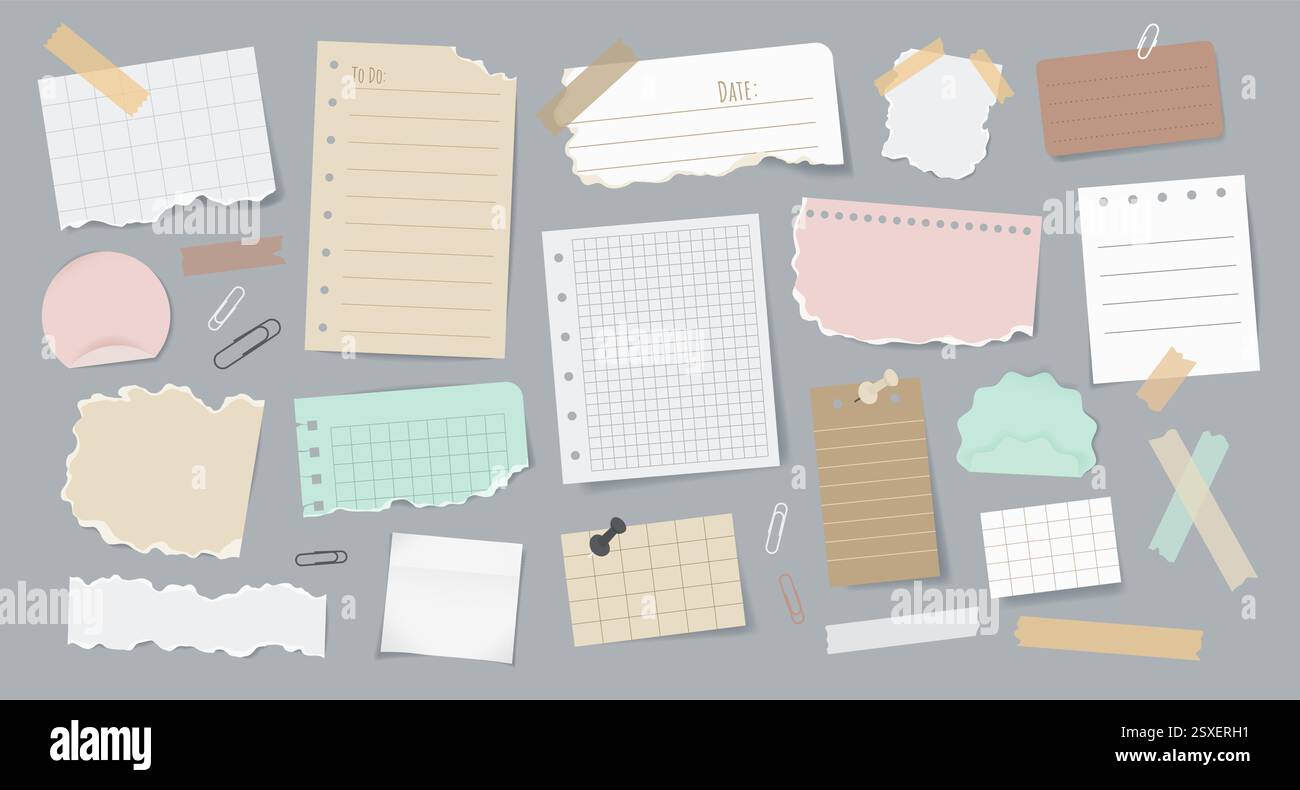 Set of various torn paper notes, stickers, tapes Stock Vector Image ...