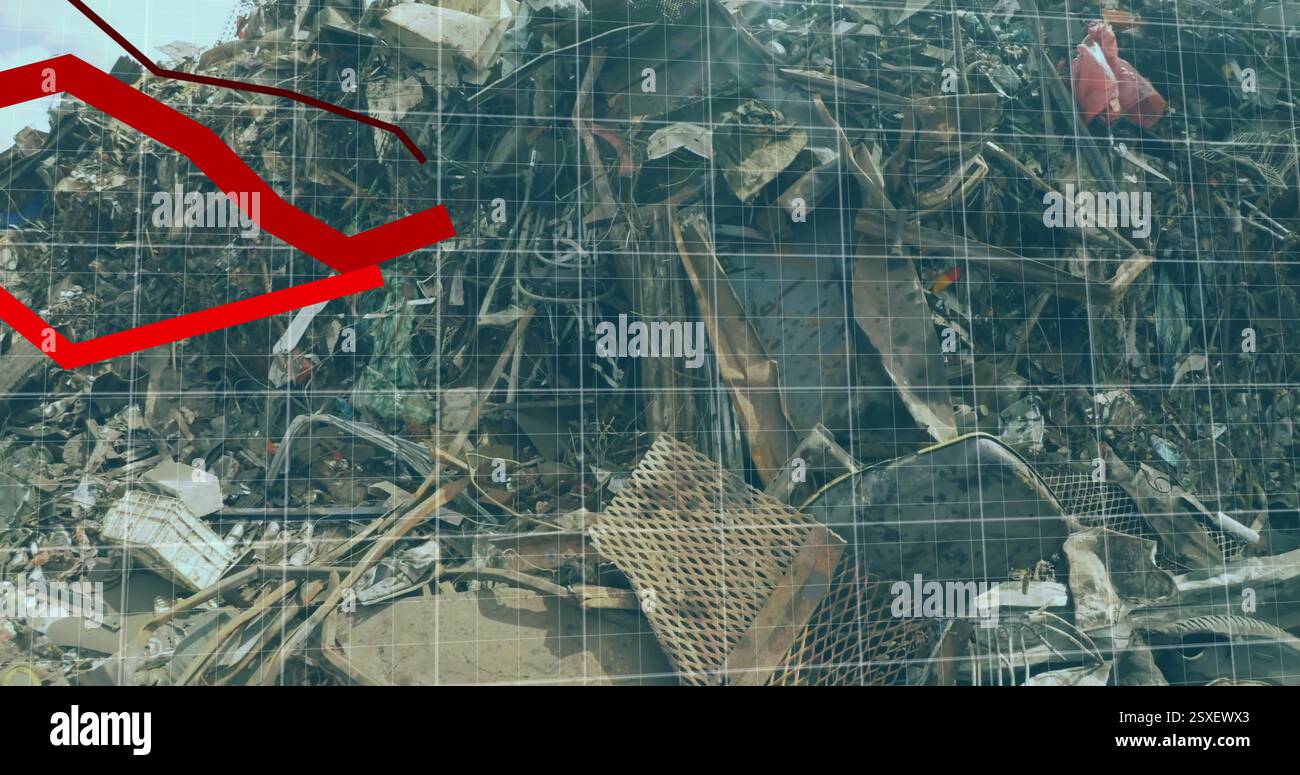 Image of financial data processing over landfill Stock Photo
