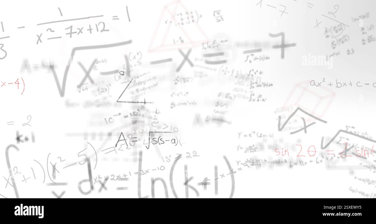 Image of mathematical data processing on white background Stock Photo