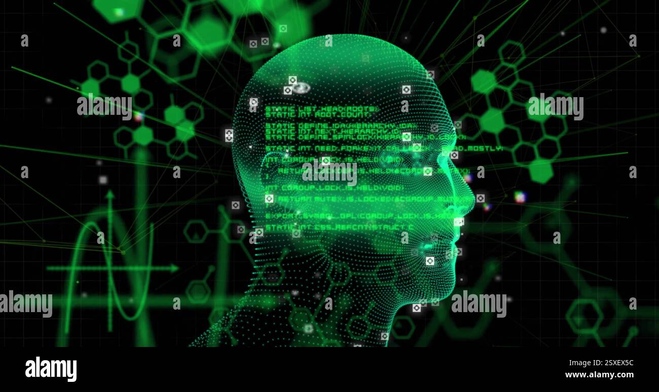 Image of scientific data processing and human head Stock Photo