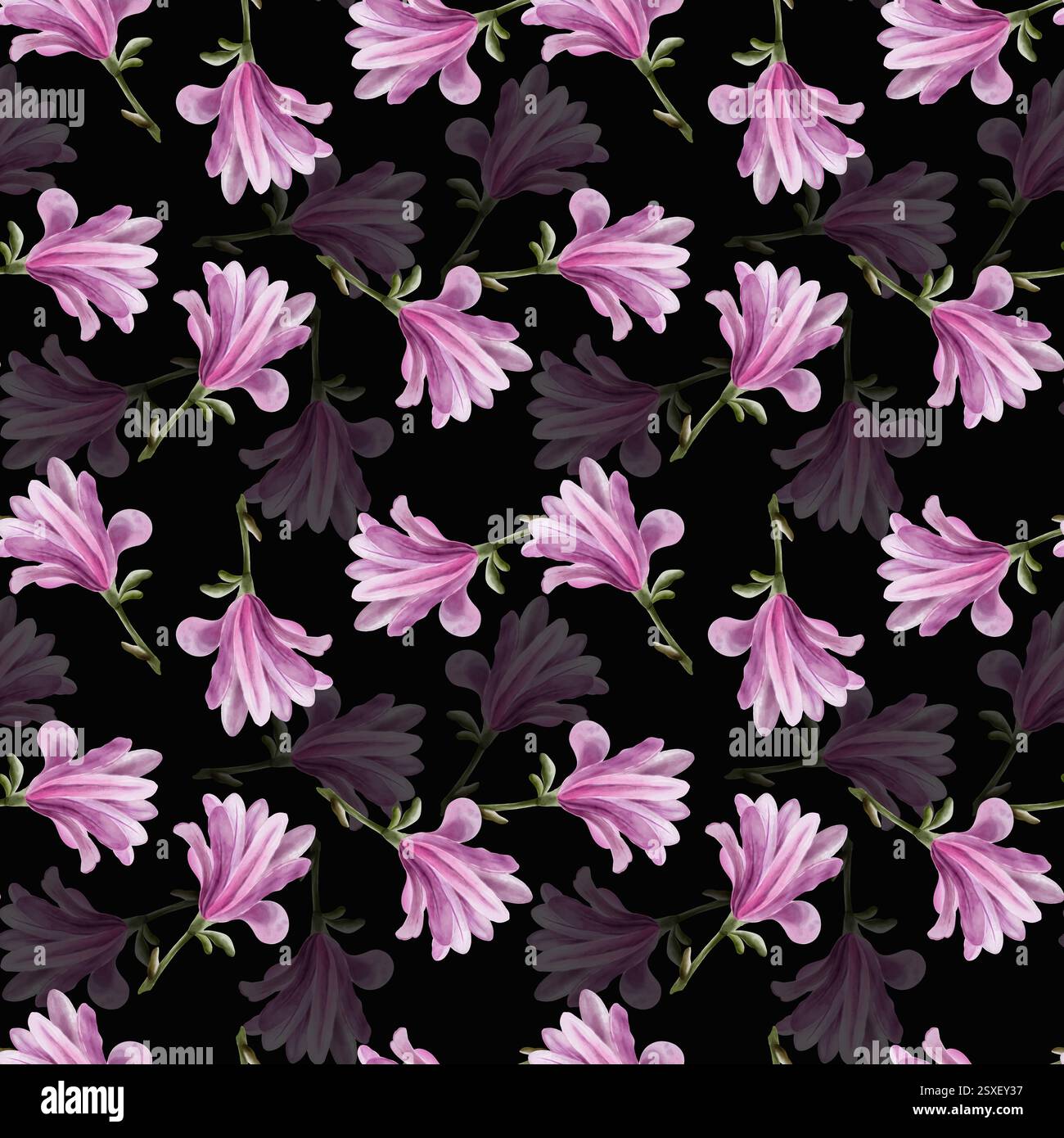 Seamless pattern with branches pink magnolia flowers. realistic ...