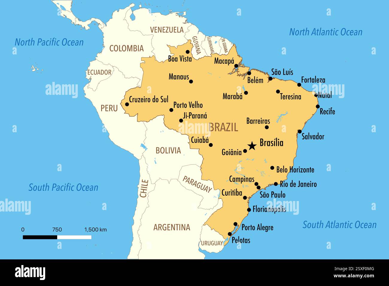 Map of Brazil with Major Cities and Neighboring Countries – Infographic ...