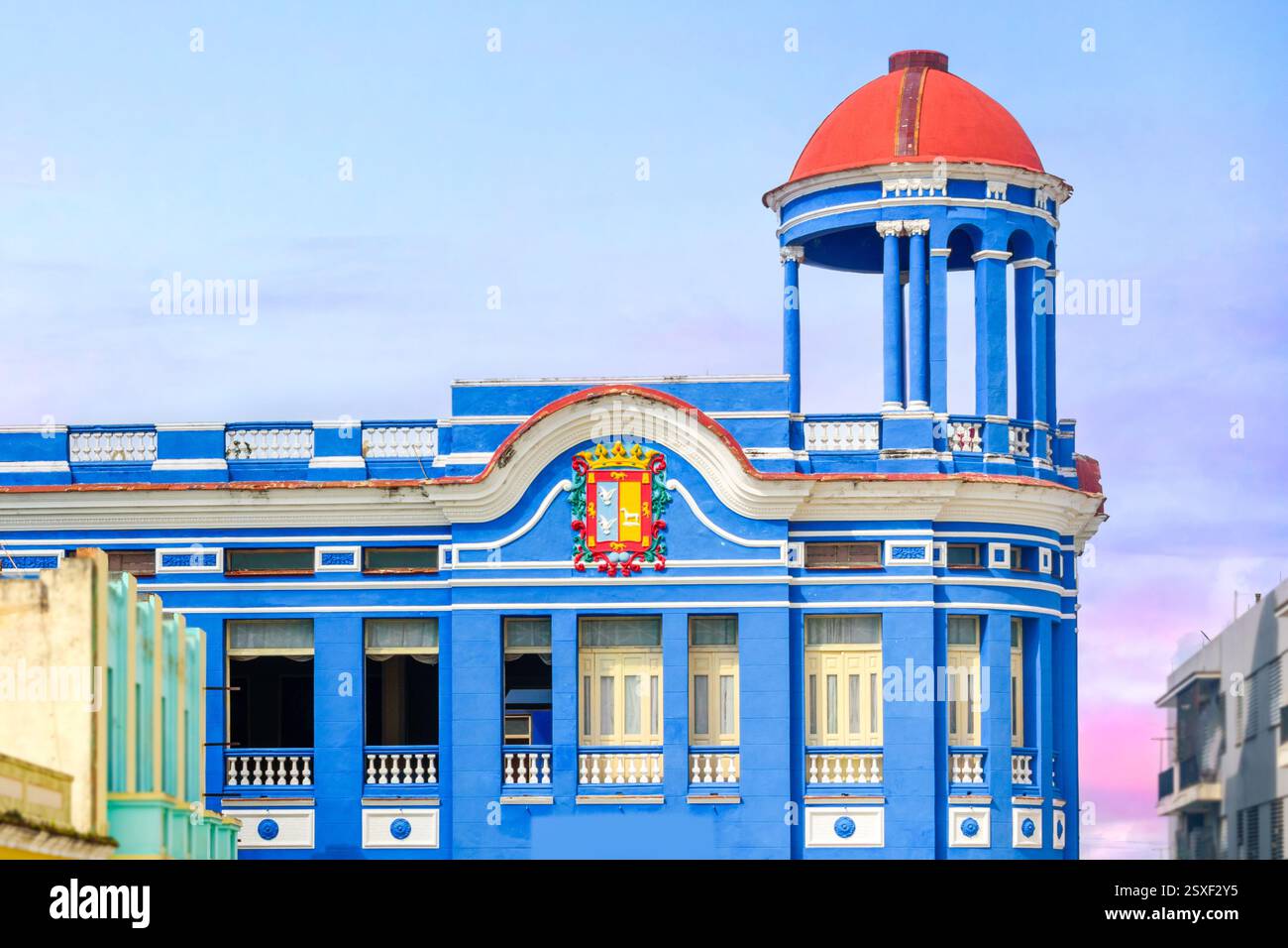 Colonial building architecture in the Camaguey downtown, Cuba Stock ...