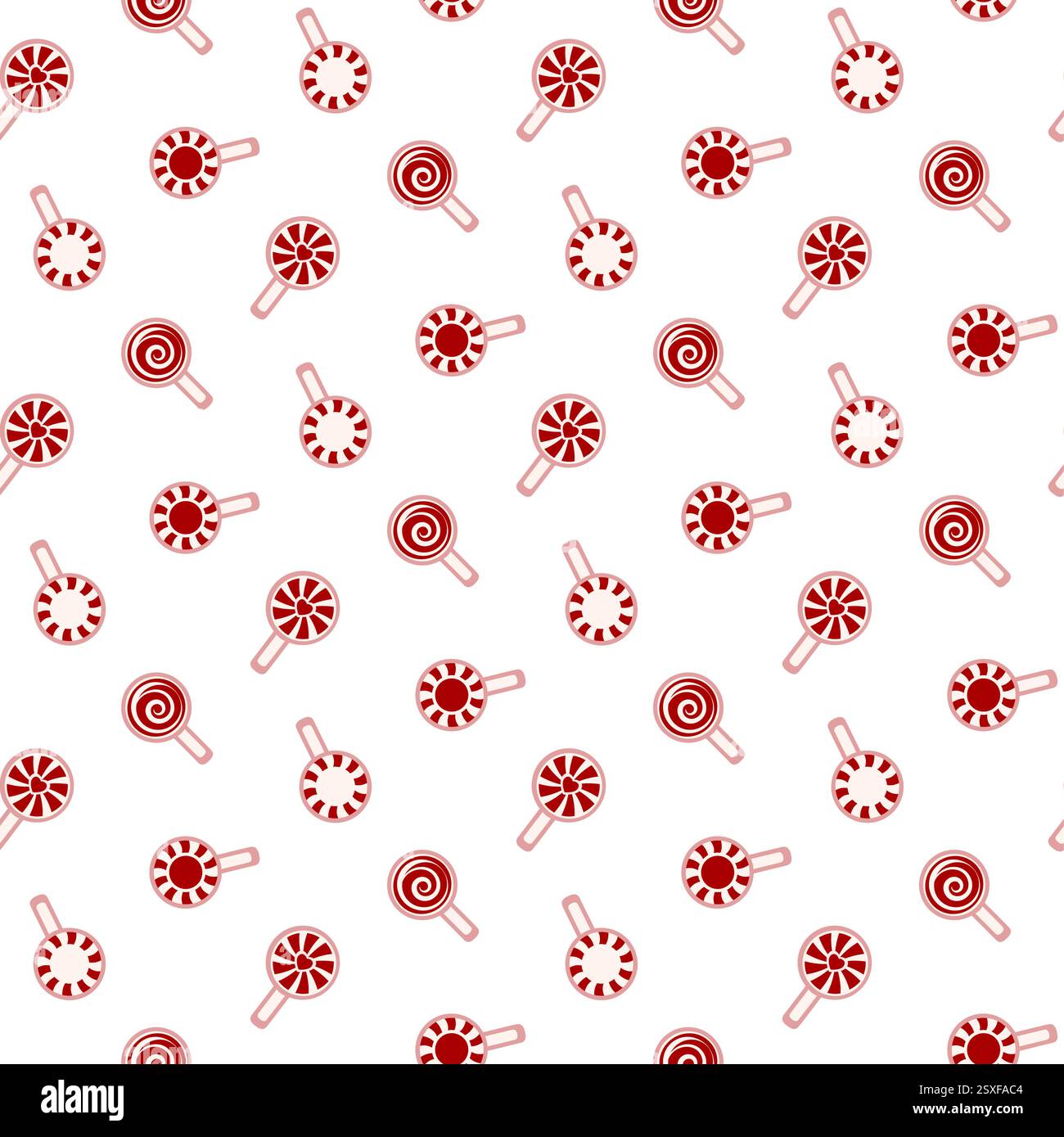 Red Christmas lollipop seamless pattern. on white background. Vector Flat icon pattern. Stock Vector