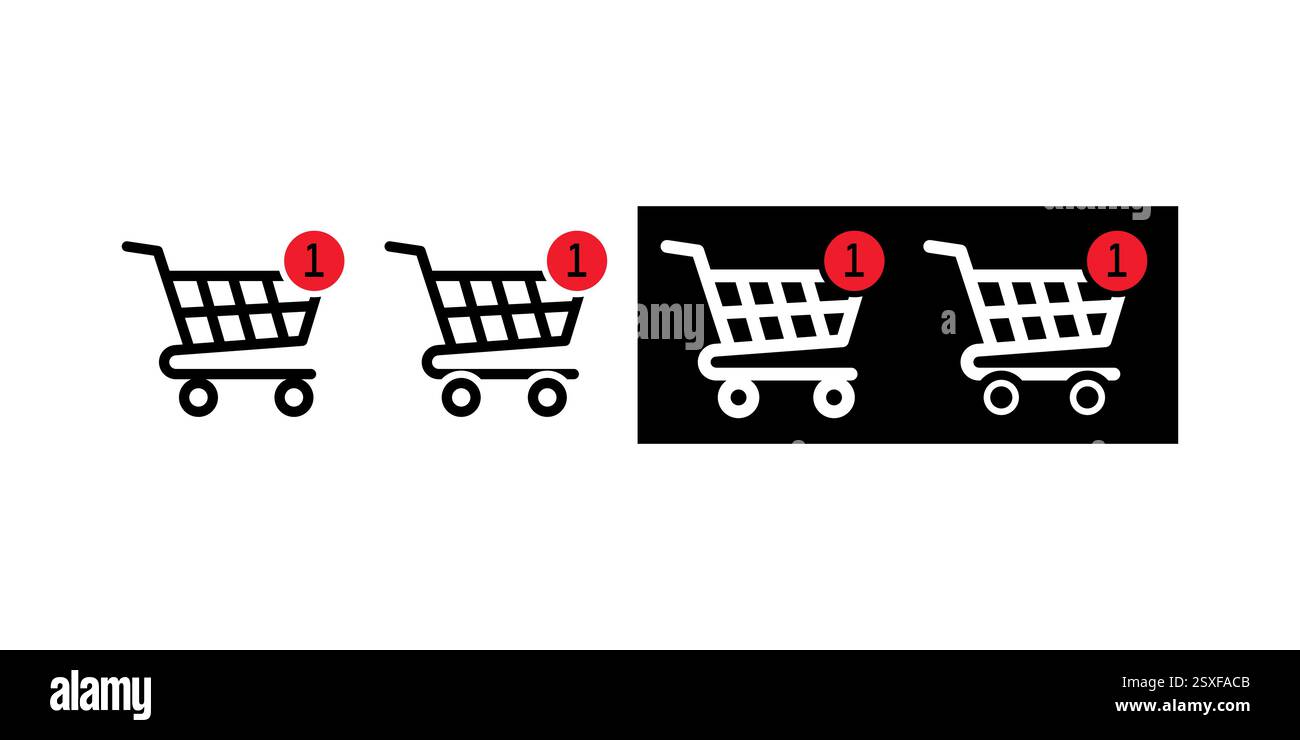 Set of shopping cart icons with numbered notification bubbles Stock ...