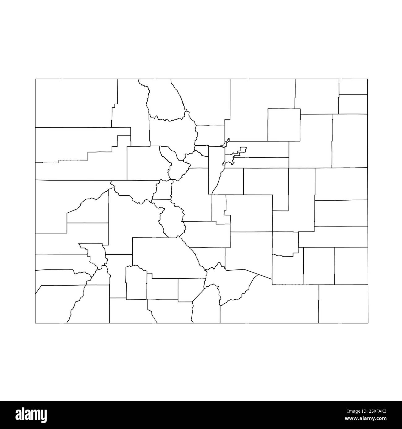 Colorado, CO - detailed political map of US state. Administrative map divided into counties. Thin blank black outline map. Vector illustration Stock Vector
