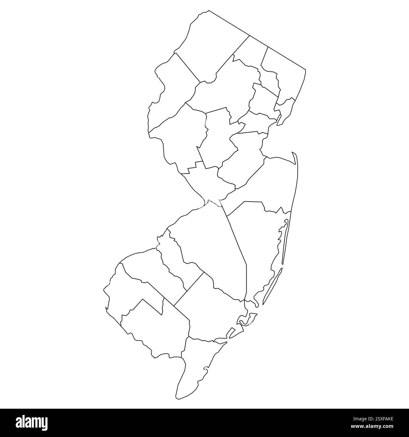 Morristown nj Black and White Stock - New Jersey Nj Detailed Political Map Of Us State Administrative Map Divided Into Counties Thin Blank Black Outline Map Vector Illustration 2SXFAKE
