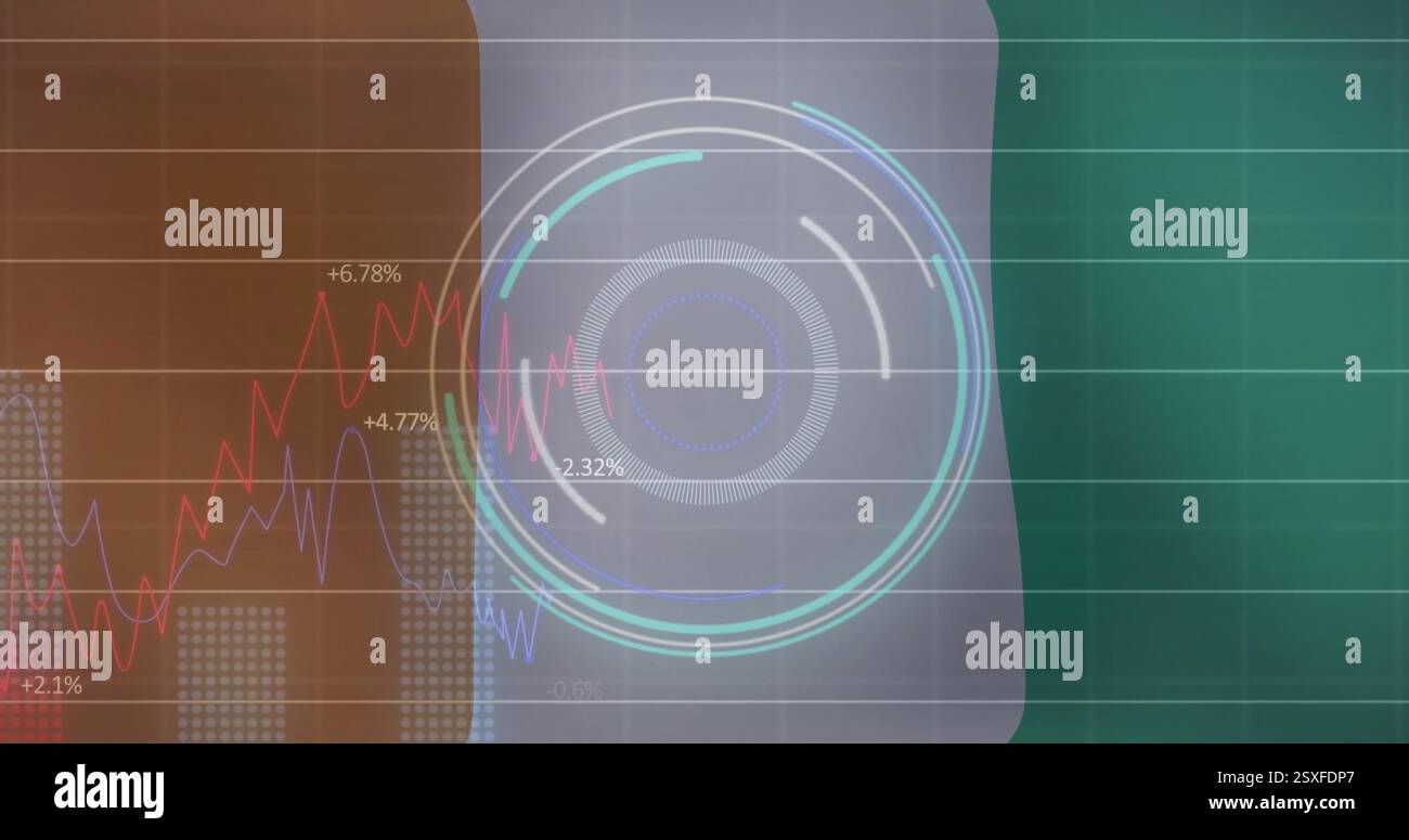Image of scope scanning and financial data processing over flag of ivory coast Stock Photo