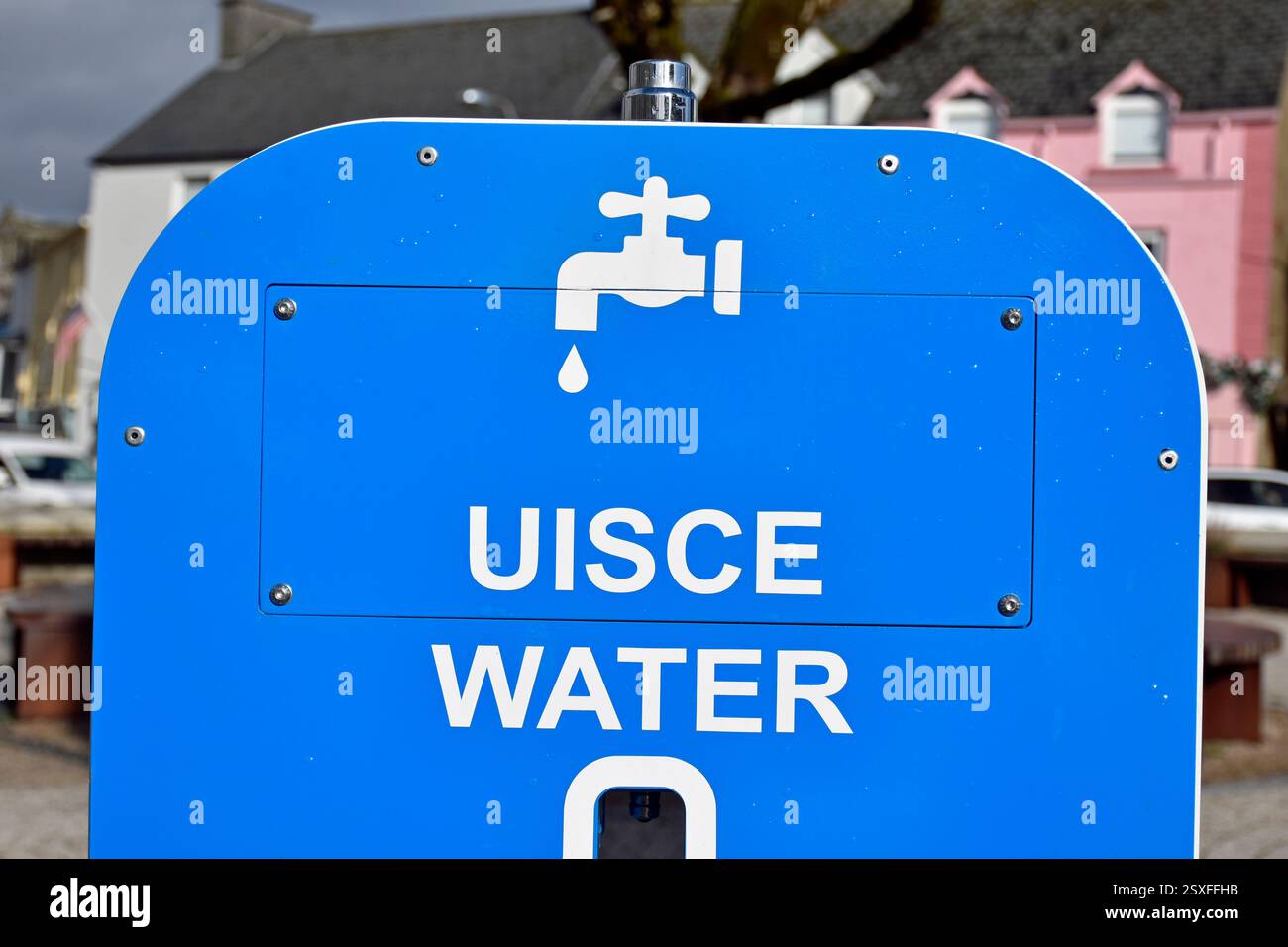 Uisce Éireann or Irish water, public drinking water fountain in Donegal Town, Ireland. Stock Photo