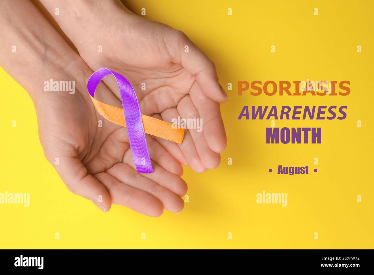 Psoriasis Awareness Month (August). Woman holding orange-orchid ...