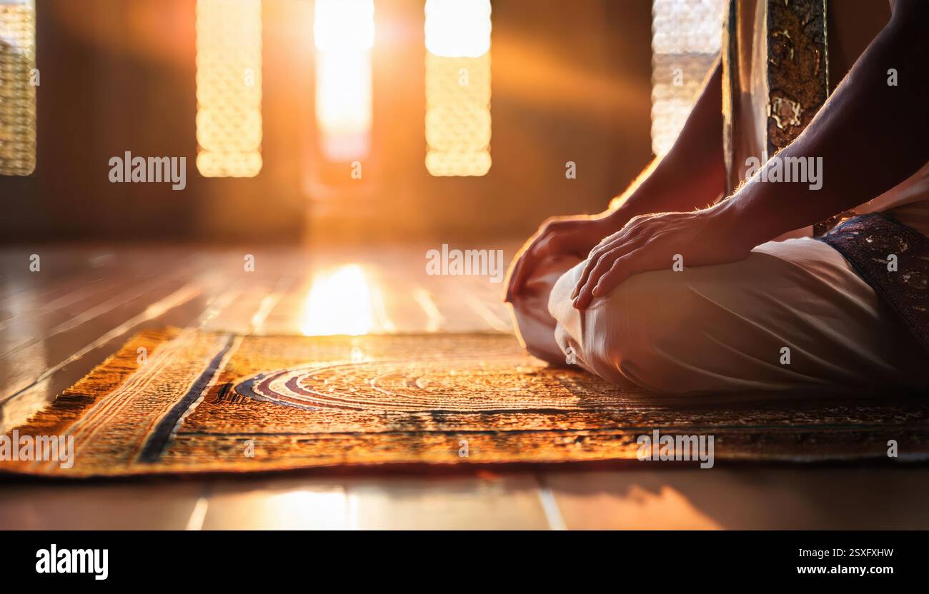 Muslim man on prayer mat hi-res stock photography and images - Alamy