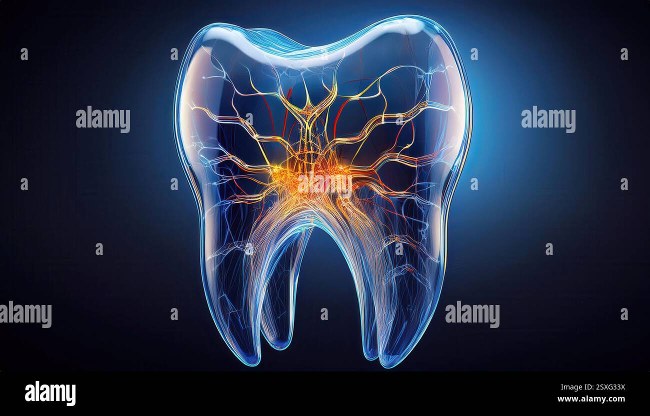 Generalized Translucent Teeth A vivid illustration showcases a translucent tooth highlighting nerve ...