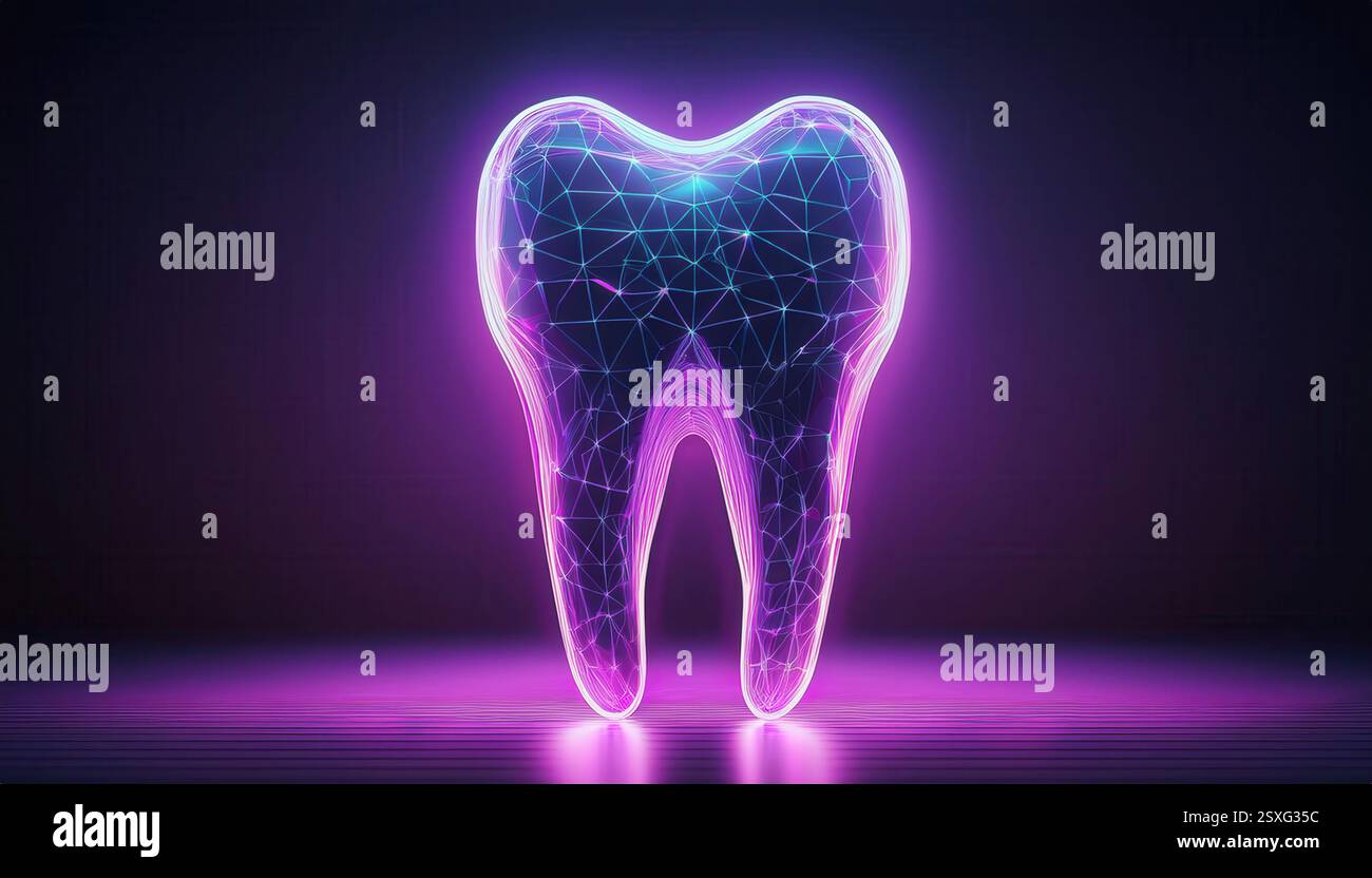 Digital art of a glowing tooth representing the future of dentistry and ...