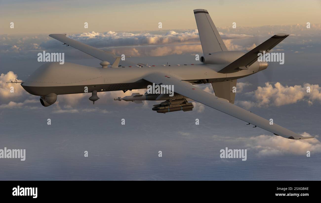 MQ-9 Reaper unmanned combat aircraft on mission Stock Photo