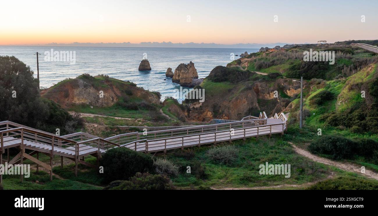 Stairs down to Praia do Camilo in Lagos, Portugal. Faro District Stock Photo