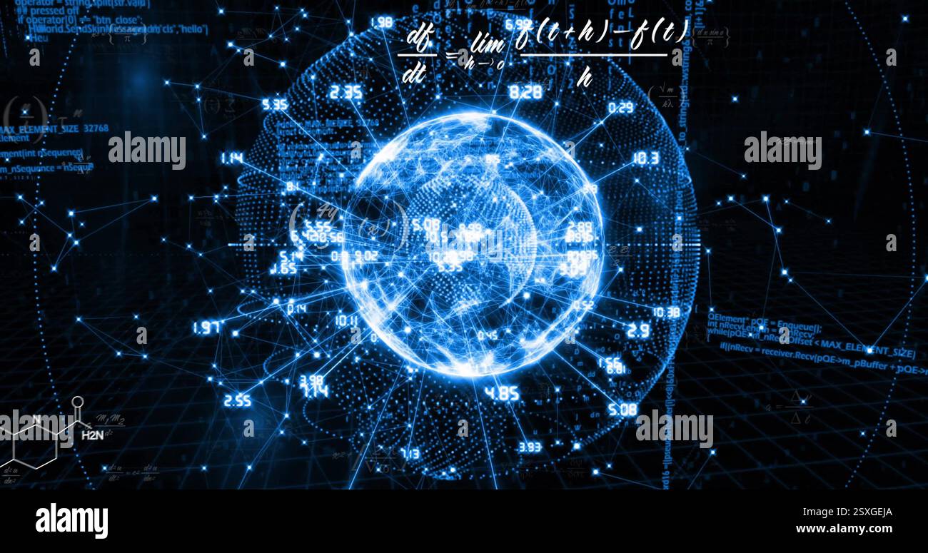 Image of scientific data processing over globe Stock Photo