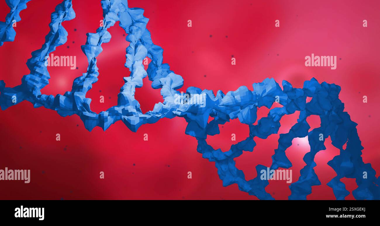 Image of molecules moving over dna strand Stock Photo