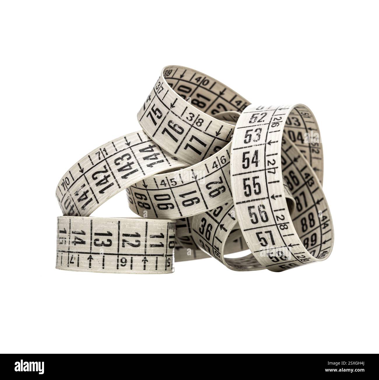 Measuring tape coiled on transparent background Stock Photo