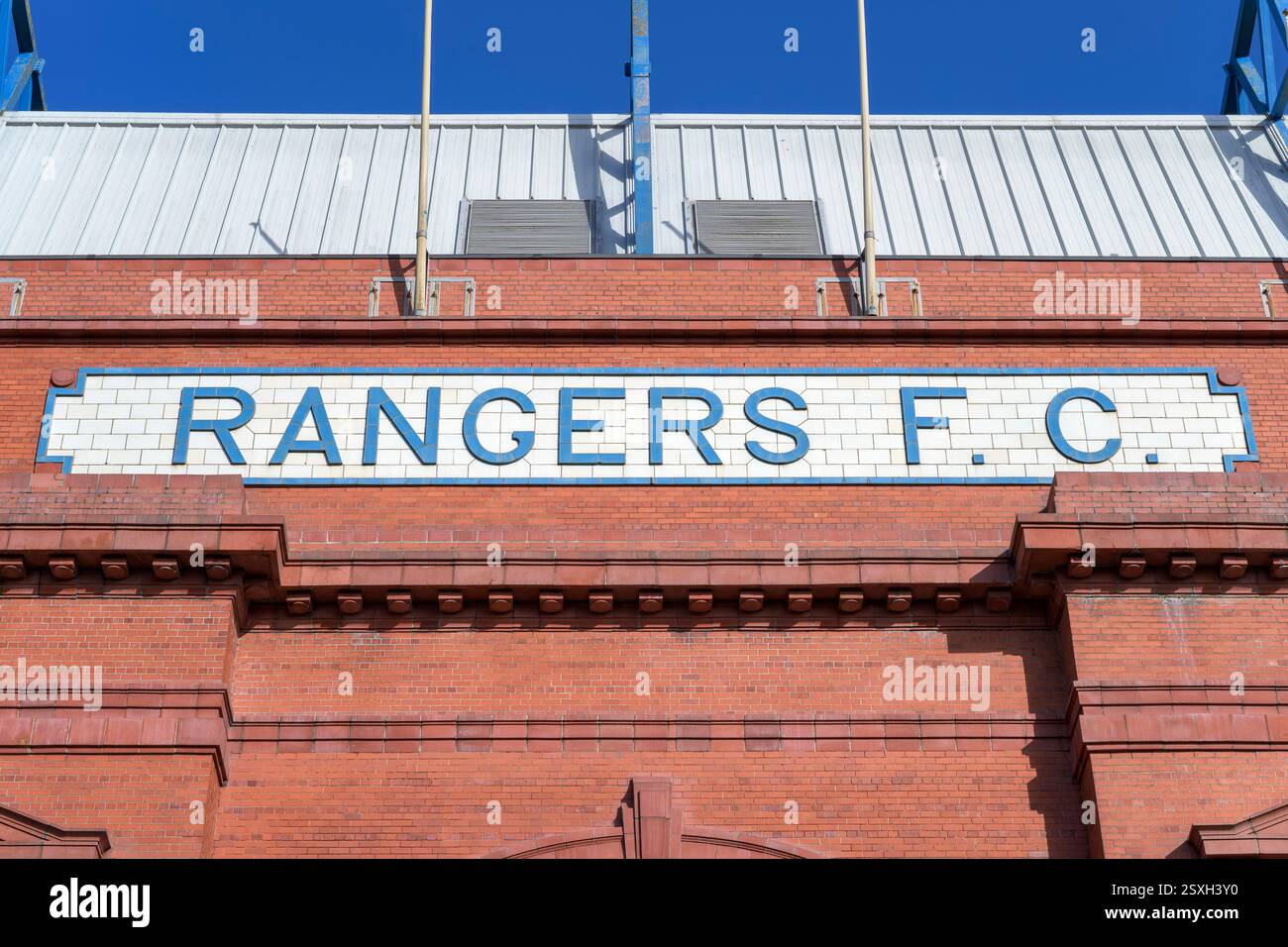 Rangers FC sign on Ibrox Stadium, Glasgow, Scotland, UK, Europe Stock Photo