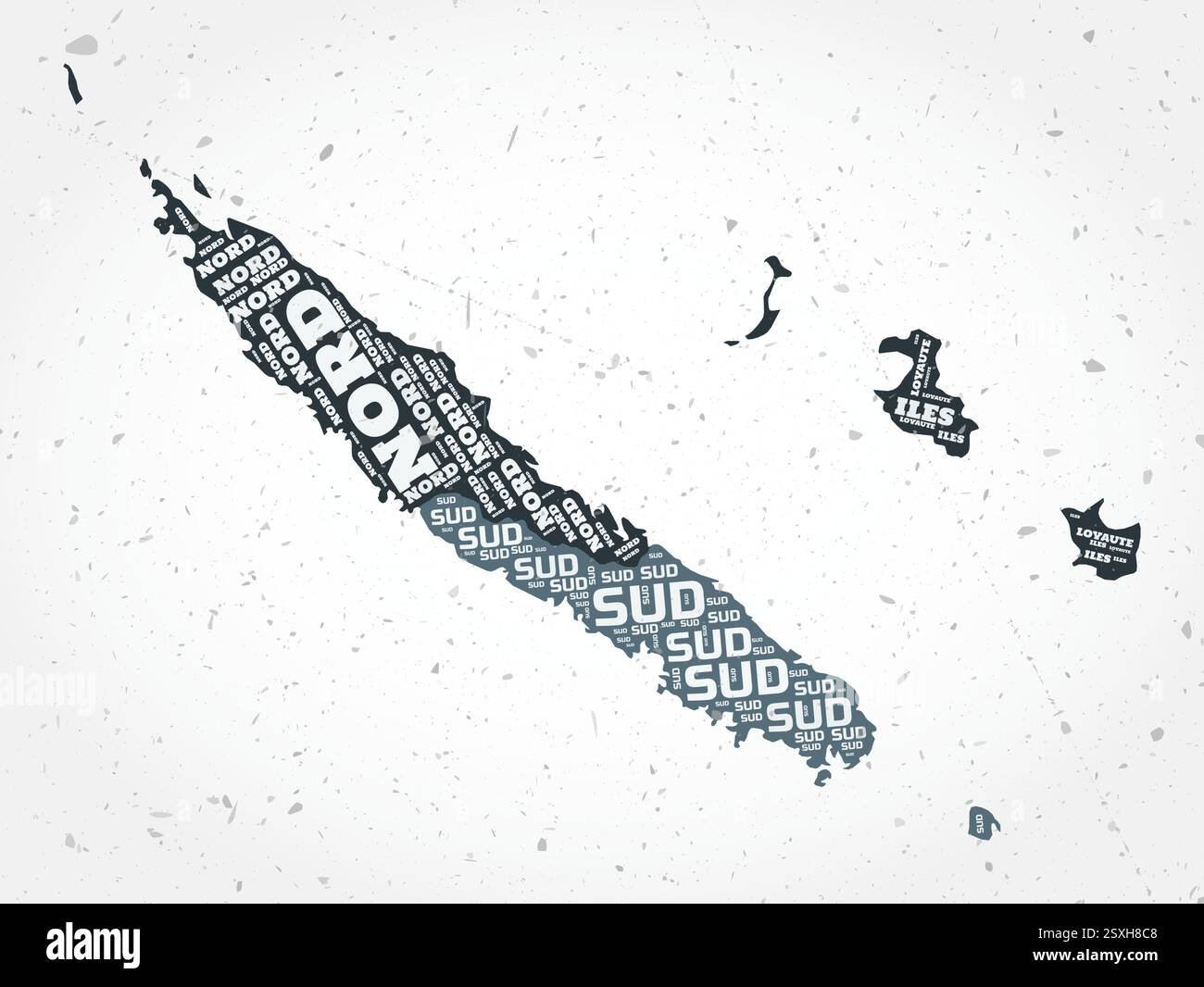 New Caledonia regions word clouds. Country shape on textured background ...