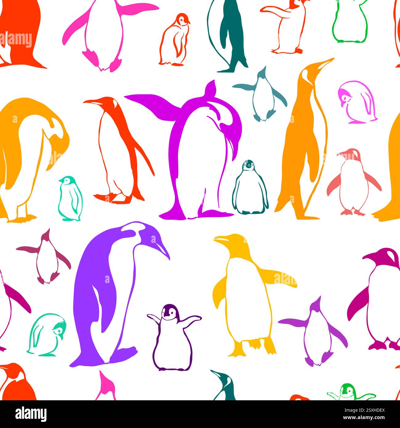 Seamless background penguins. hand drawing. Not AI, Vector illustration. Stock Vector