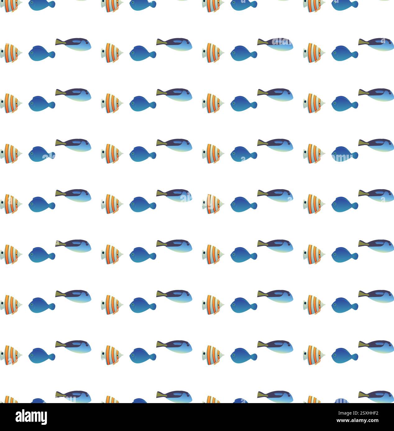 Exotic aquarium or sea fish. Flat style. Vector illustration. Seamless pattern. Stock Vector