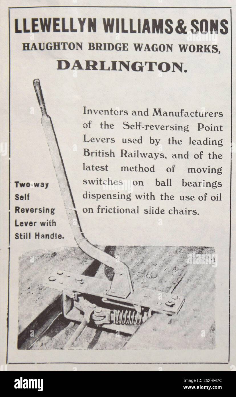 Vintage advert for Williams self reversing point lever for railway switches and crossings Stock Photo