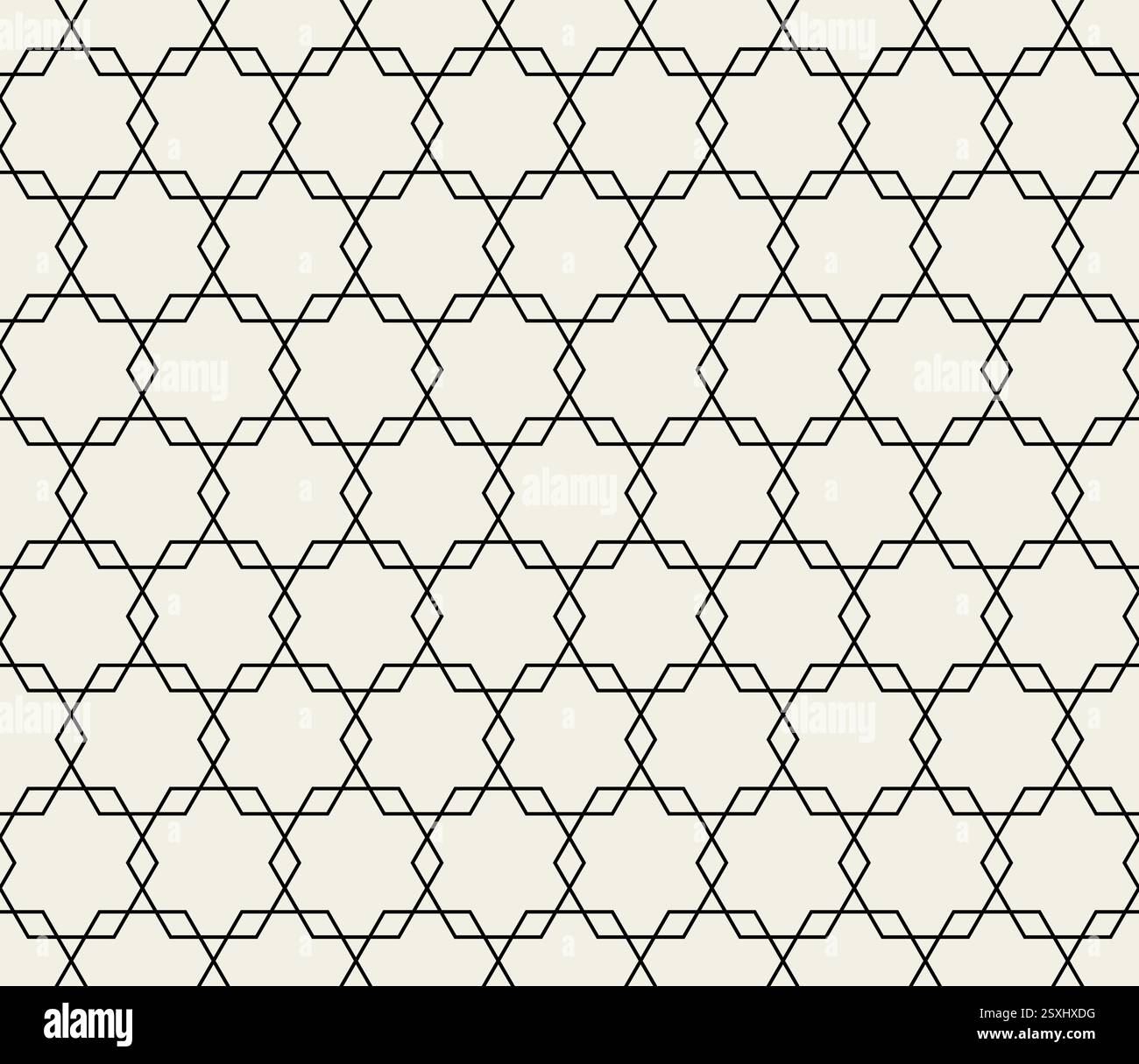 Seamless geometric pattern with hexagonal shape in black lines style on light background. Vector Stock Vector