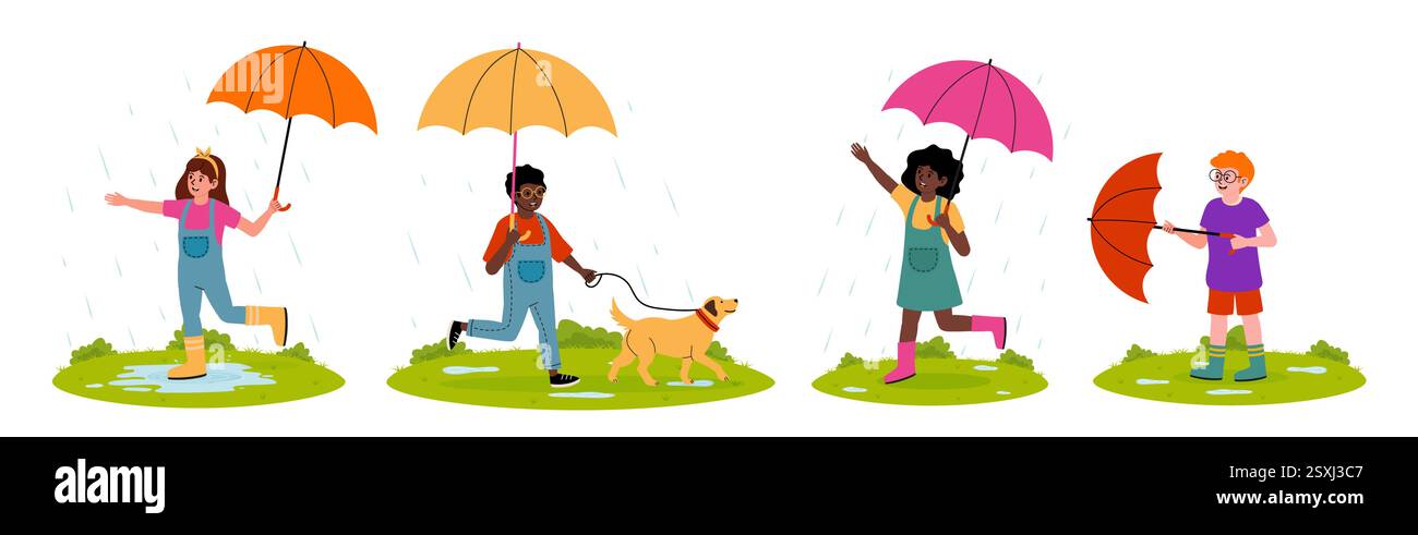 Running in the rain with umbrellas Stock Vector Images - Alamy