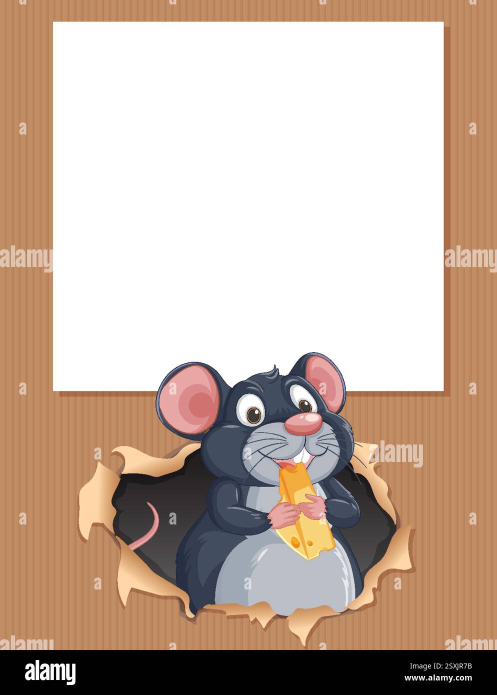 A cute mouse holding cheese in a frame Stock Vector