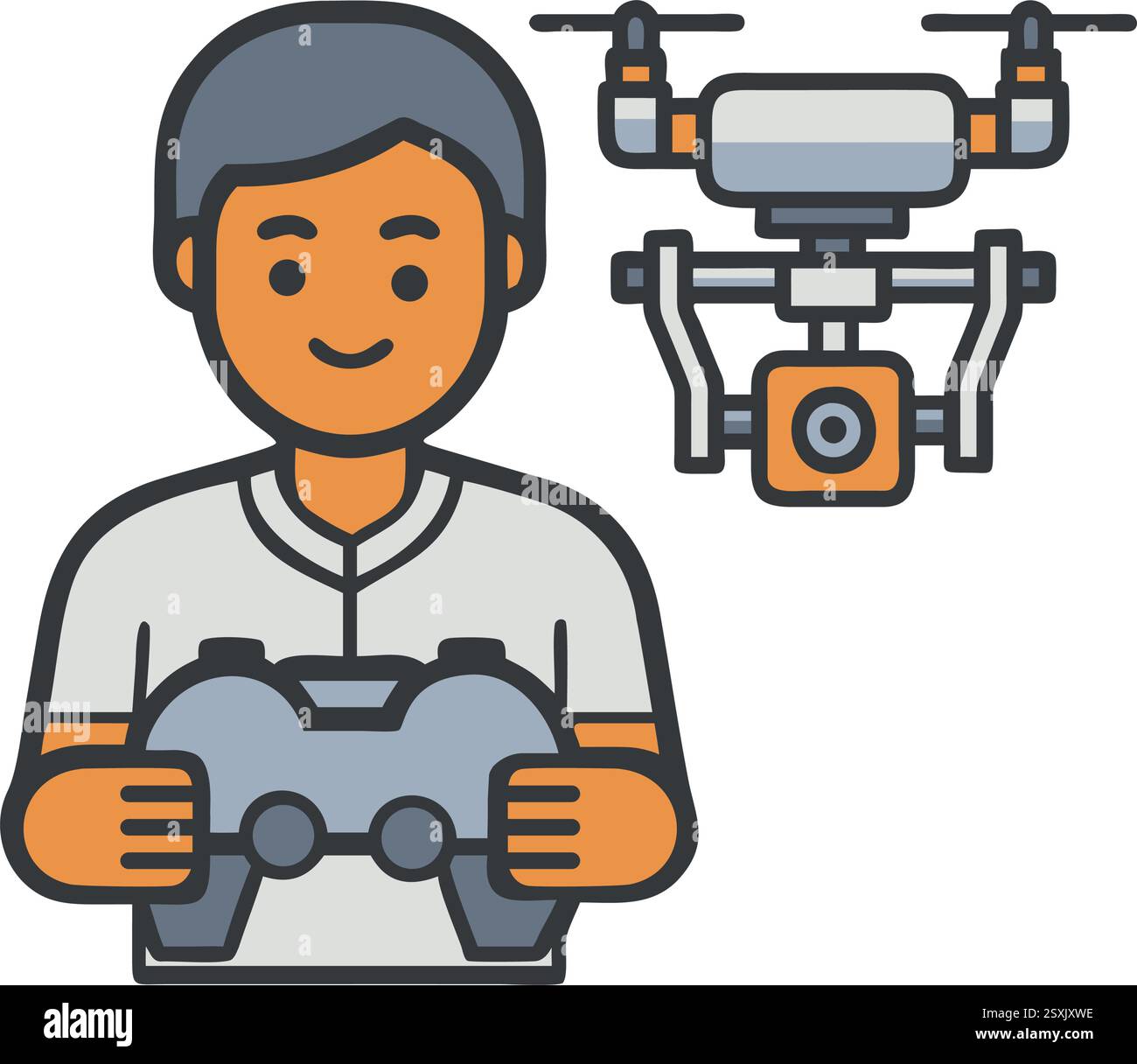 Drone pilot flying a camera drone pilot, drone, pilot, icon Stock Vector