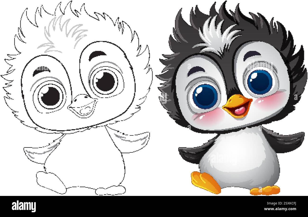 Cute baby penguin with big eyes and fluffy feathers Stock Vector Image