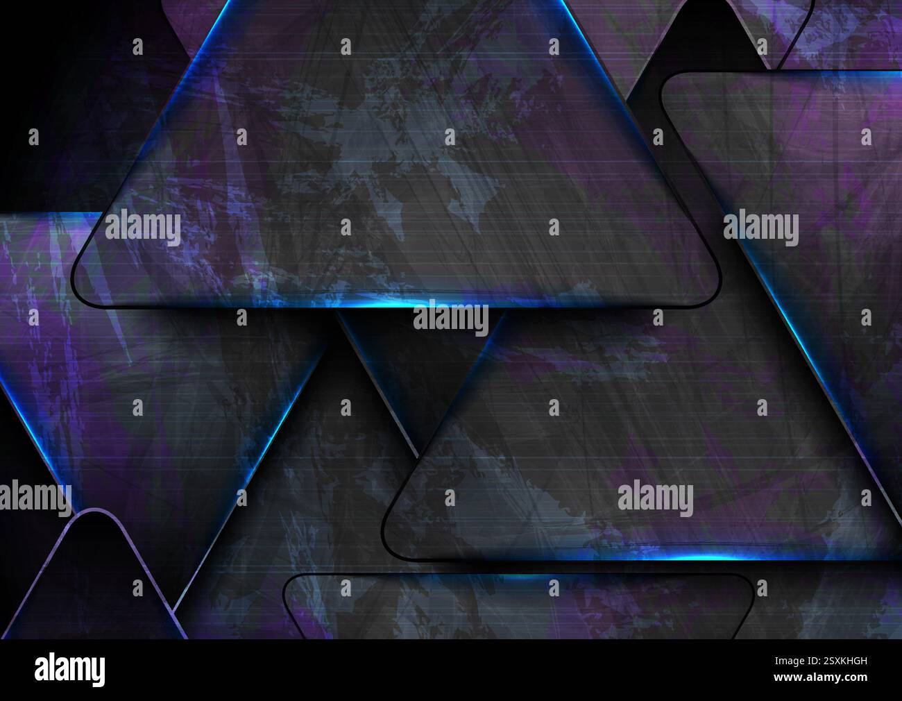 Black and glowing blue violet triangles abstract geometric graphic ...