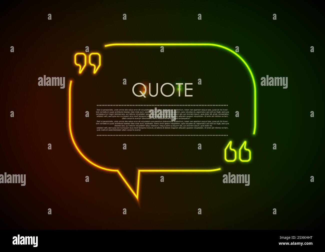 Quote speech bubble abstract laser neon frame background. Vector green orange design Stock Vector