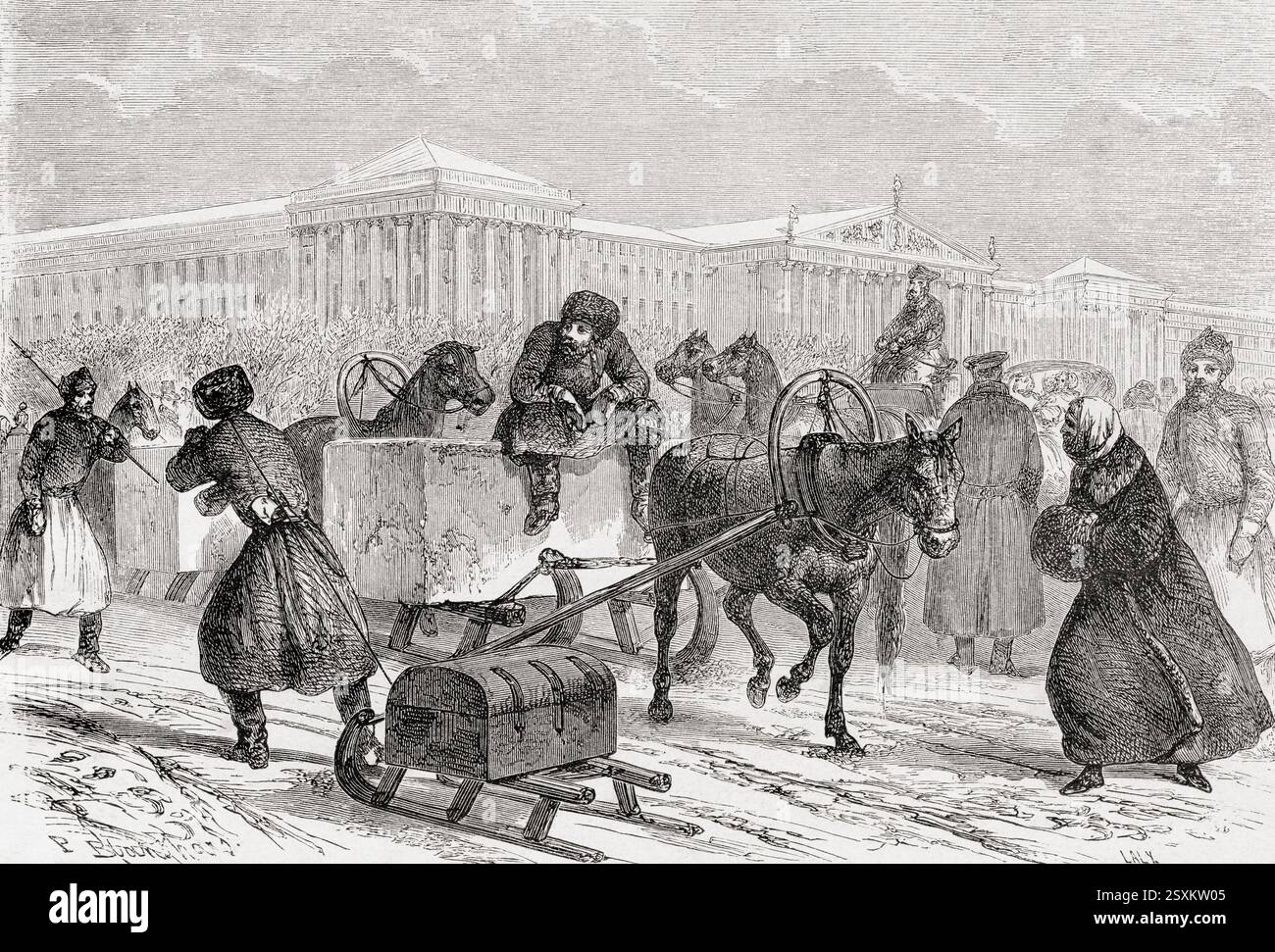 Transportation of ice, Russia, 19th century.  From Le Tour du Monde, published 1861. Stock Photo