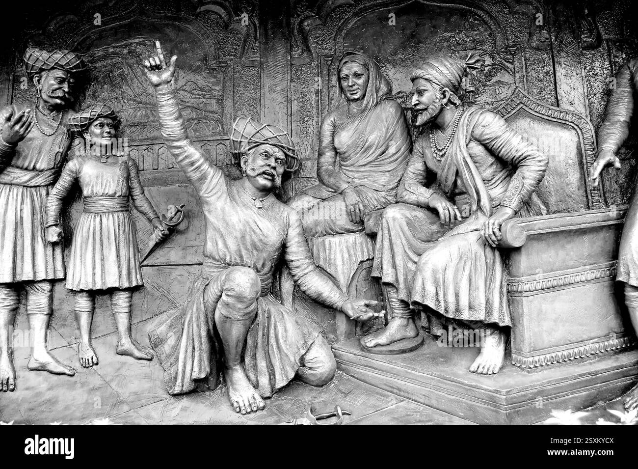 Black and white photo of relief sculptures on Shivajis Maharaj life ...