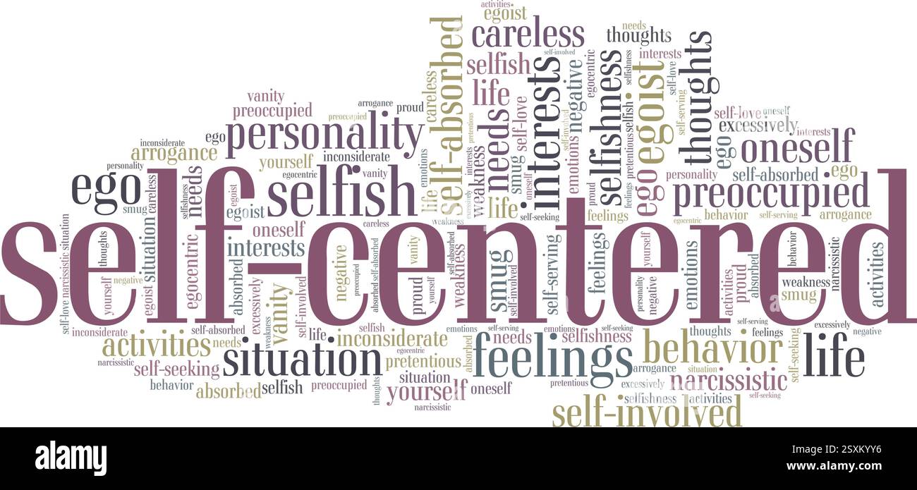 Self-centered vector illustration word cloud isolated on a white background. Stock Vector