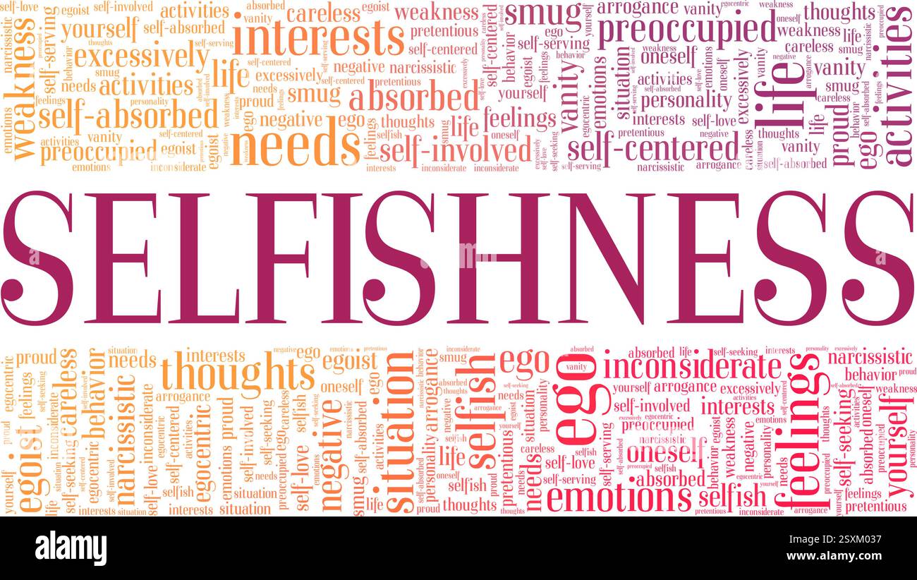 Selfishness vector illustration word cloud isolated on a white background. Stock Vector