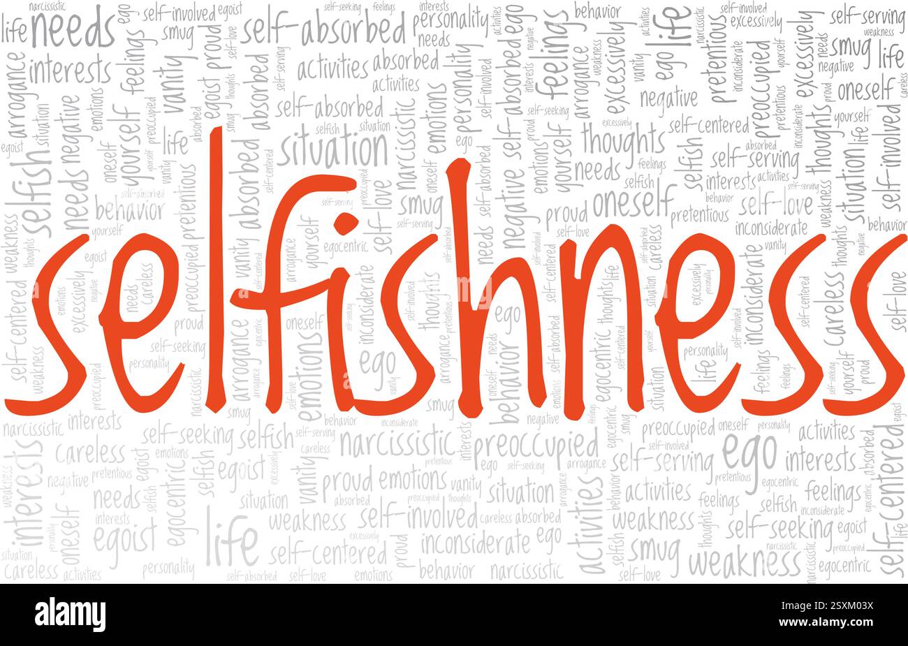Selfishness vector illustration word cloud isolated on a white background. Stock Vector