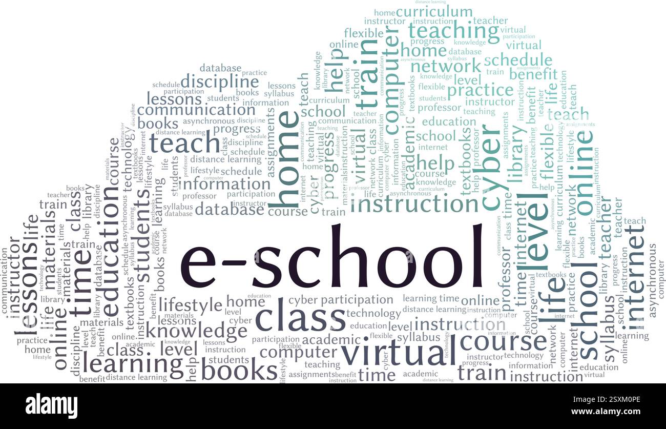 E-school vector illustration word cloud isolated on a white background. Stock Vector