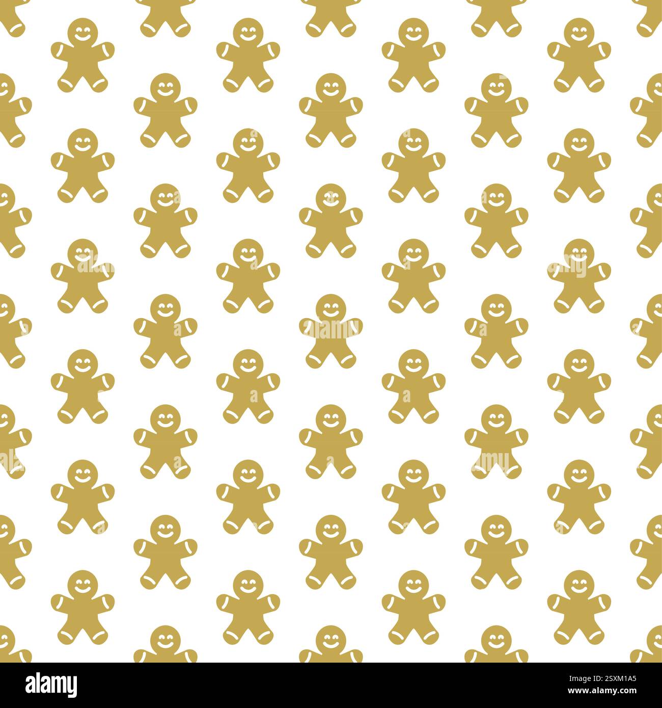 Beige gingerbread man seamless pattern on white background. Cookie vector flat design, Stock Vector