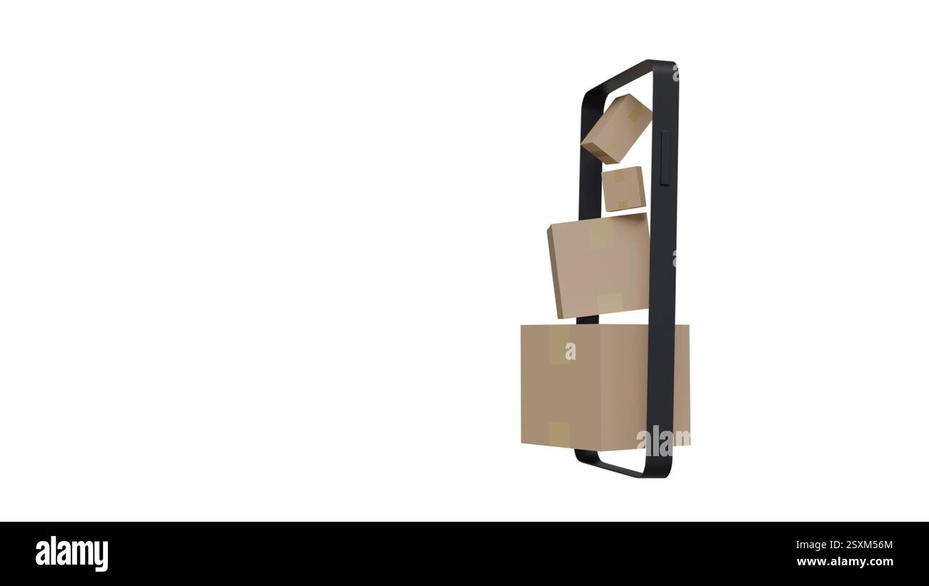 3D model of cardboard boxes and mobile phone on white background, order ...