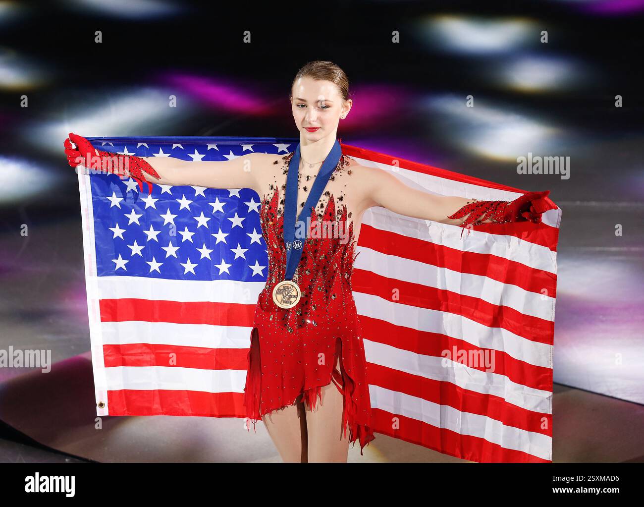 Bronze medalist Sarah Everhardt (USA), Feb 23, 2025 Figure Skating Women