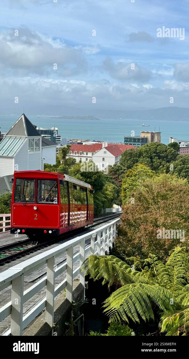 The Wellington Cable Car a funicular railway in Wellington, New Zealand, between Lambton Quay and Kelburn New Zealand - Smartphone Captured Stock Image