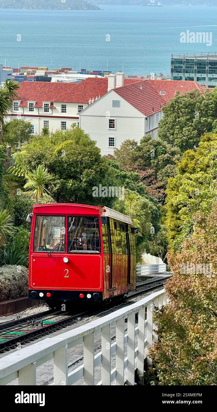 The Wellington Cable Car a funicular railway in Wellington, New Zealand, between Lambton Quay and Kelburn New Zealand - Smartphone Captured Stock Image