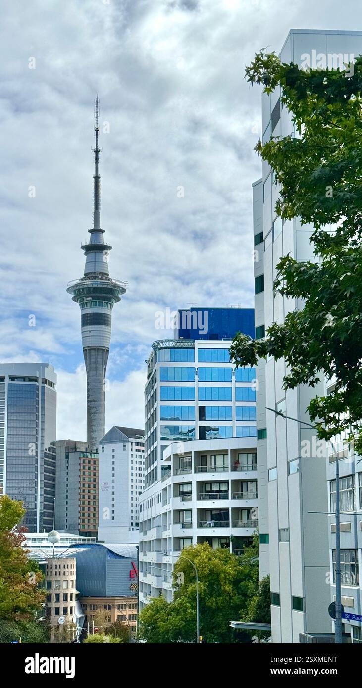 Sky Tower telecommunications and observation tower in central Auckland New Zealand - Smartphone Captured Stock Image